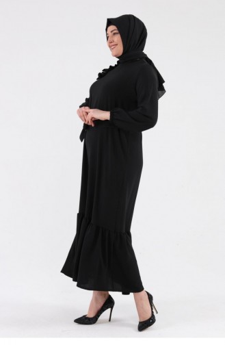 Women`s Large Size Hijab Dress With Frilled Shoulders 8207 Black 8207.siyah