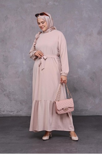 Women`s Large Size Hijab Shoulder Ruffle Dress 8207 Mink 8207.vizon