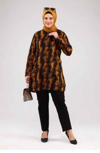 Women`s Large Size Hijab Tunic With Strings And Side Slits 8246 Mustard 8246.hardal