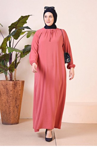 Robe Mère Longue Ayrobin Femme Grande Taille 8408 1 Rose Séchée 8408-1.Gül Kurusu
