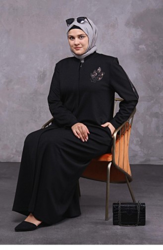 معطف نسائي شتوي مقاس كبير للحجاب بطول كامل 8600 أسود 8600.siyah