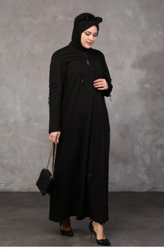 Vêtements Hijab Pour Femmes Manteau De Finition Grande Taille Pleine Longueur Fermeture éclair 8611 Noir 8611.siyah