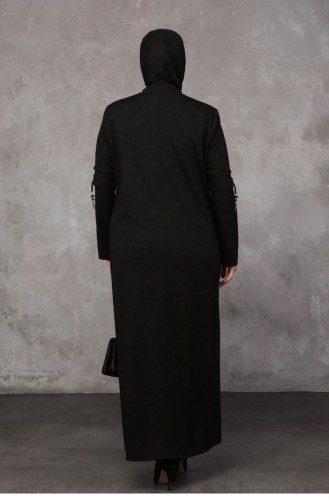 Damen-Hijab-Kleidungs-Topcoat Große Größe Durchgehender Reißverschluss 8611 Schwarz 8611.siyah