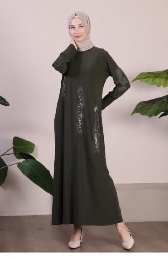 فستان حجاب أسود منقوش بنقشة الفهد مقاس كبير للسيدات 8642 كاكي 8642.Haki