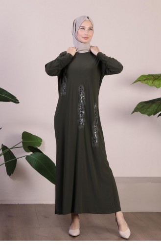 فستان حجاب أسود منقوش بنقشة الفهد مقاس كبير للسيدات 8642 كاكي 8642.Haki