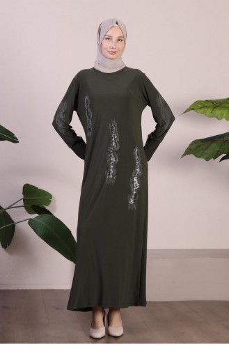 Großes Schwarzes Hijab-Kleid Für Damen Mit Leopardenmuster 8642 Khaki 8642.Haki
