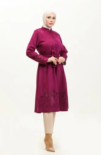 Laser Cut Detailed Suede Cape Plum K60 557