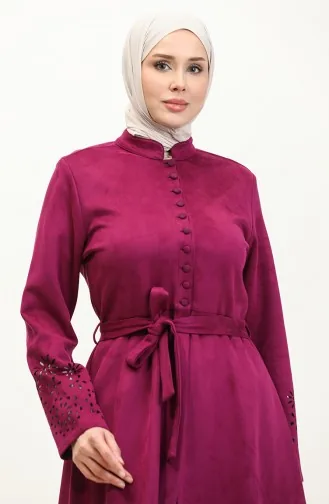 Laser Cut Detailed Suede Cape Plum K60 557