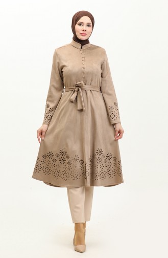 Suede Coat With Laser Cut Detail Mink K60 558