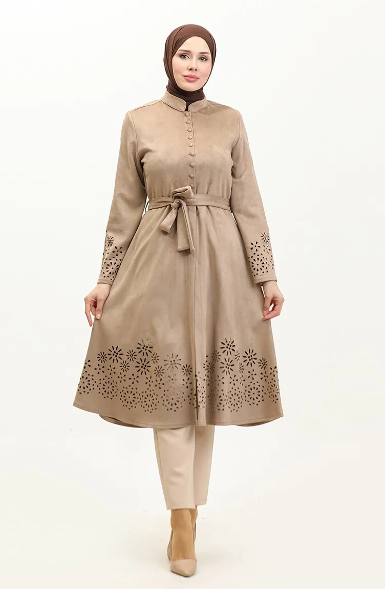 Manteau En Daim Avec Détail Découpé Laser Vison K60 558