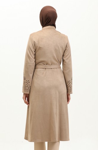 Suede Coat With Laser Cut Detail Mink K60 558