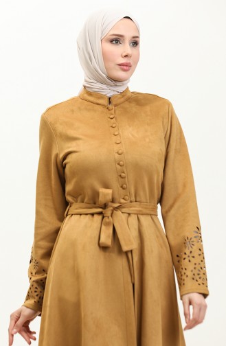 Laser Cut Detailed Suede Cape Mustard K60 559