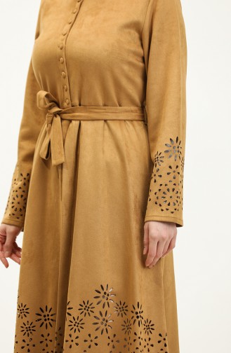 Laser Cut Detailed Suede Cape Mustard K60 559