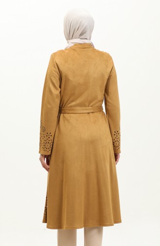 Laser Cut Detailed Suede Cape Mustard K60 559