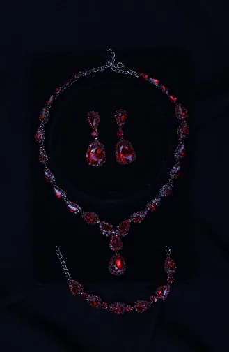 3 Parçalı Kırmızı Taşlı Set Takım 26-271-42