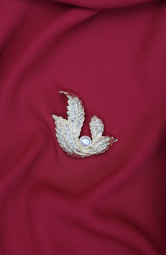 Altın Rengi Kristal Taşlı İncili Broş 27-276-13