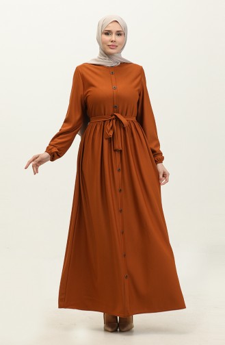 Button Detailed Belted Dress 7878-11 Tan 7878-11