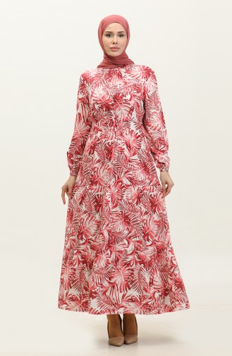 Palm Patterned Viscose Dress 0231-07 Pomegranate Flower 0231-07