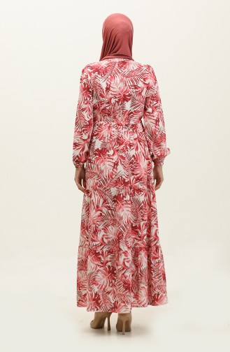 Palm Patterned Viscose Dress 0231-07 Pomegranate Flower 0231-07