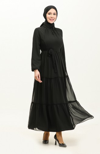 Chiffonkleid Mit Gürtel 5725-09 Schwarz 5725-09