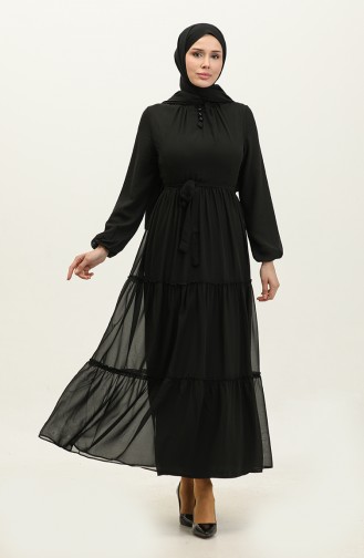 Belted Chiffon Dress 5725-09 Black 5725-09