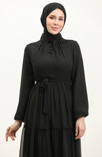 Belted Chiffon Dress 5725-09 Black 5725-09