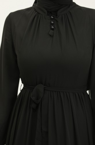 Belted Chiffon Dress 5725-09 Black 5725-09