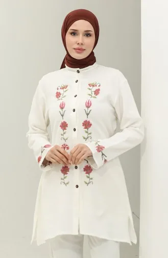 Blouse Brodée Tissu Şile 0016-04 Crème 0016-04
