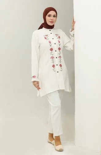 Blouse Brodée Tissu Şile 0016-04 Crème 0016-04