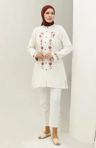 Blouse Brodée Tissu Şile 0016-04 Crème 0016-04