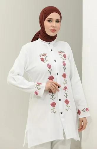 Blouse Brodée En Tissu Şile 0016-05 Blanc 0016-05