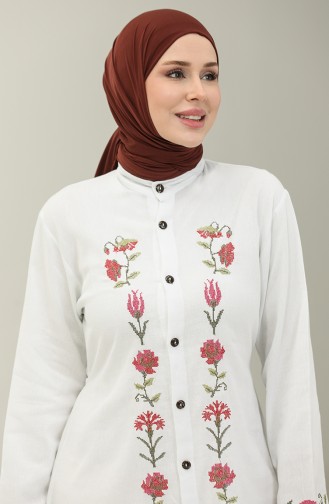 Şile Stoffen Geborduurde Blouse 0016-05 Wit 0016-05