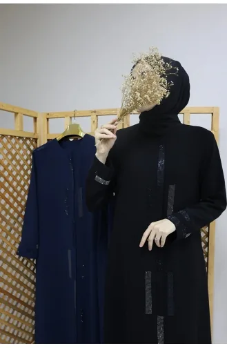 İhya Tekstil Domino Taşli Ferace DTFM2-01 Siyah