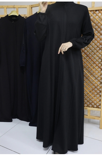 İhya Tekstil Versace Model Abaya Met Stenen Mouwen KKTVMF44-01 Zwart 44-01