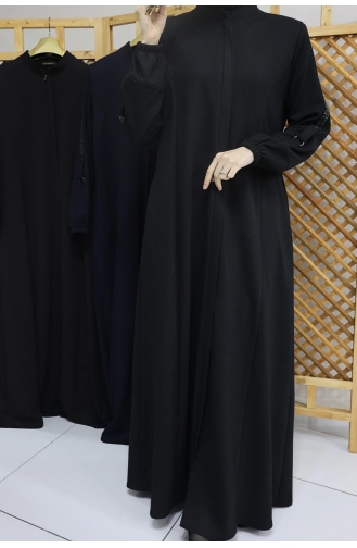 İhya Tekstil Versace Model Abaya With Stone Sleeves KKTVMF44-01 Black 44-01