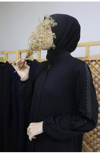 İhya Tekstil Versace Modell Abaya Mit Steinärmeln KKTVMF44-01 Schwarz 44-01