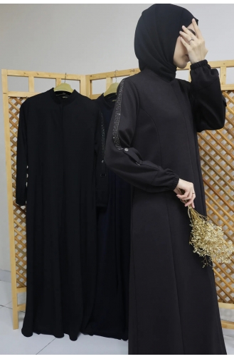 İhya Tekstil Versace Modèle Abaya Avec Manches En Pierre KKTVMF44-02 Marron 44-02