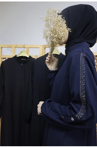 İhya Tekstil Versace Modèle Abaya Avec Manches En Pierre KKTVMF44-03 Bleu Marine 44-03