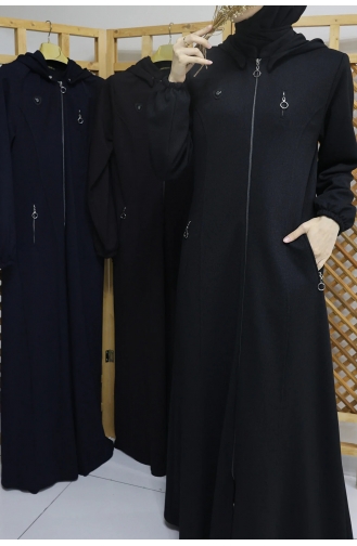 İhya Tekstil Abaya à Capuche KKFM3-01 Noir 3-01