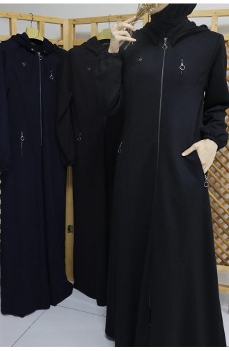 İhya Tekstil Abaya Met Capuchon KKFM3-01 Zwart 3-01