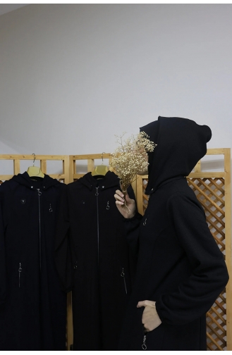 İhya Tekstil Abaya à Capuche KKFM3-01 Noir 3-01