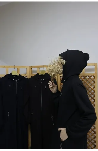 İhya Tekstil Abaya Met Capuchon KKFM3-01 Zwart 3-01