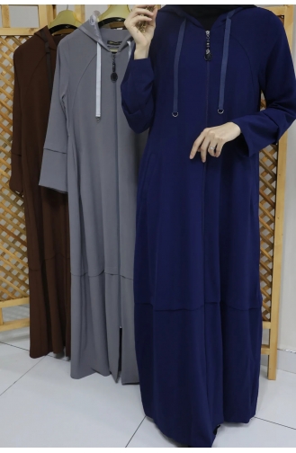 İhya Tekstil Abaya D`été à Capuche KYFM3-01 Bleu 3-01