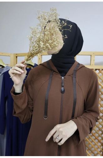 İhya Tekstil Sommer-Abaya Mit Kapuze KYFM3-03 Braun 3-03