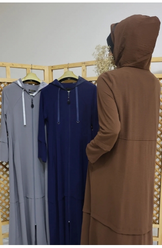 İhya Tekstil Hooded Summer Abaya KYFM3-03 Brown 3-03