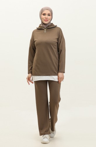 Zippered Tracksuit Set 2146-03 Brown 2146-03