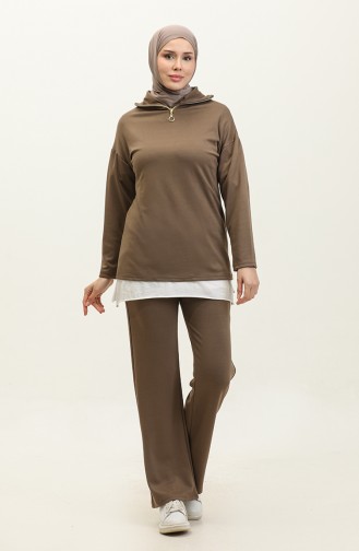 Zippered Tracksuit Set 2146-03 Brown 2146-03