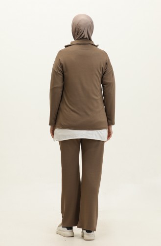 Zippered Tracksuit Set 2146-03 Brown 2146-03