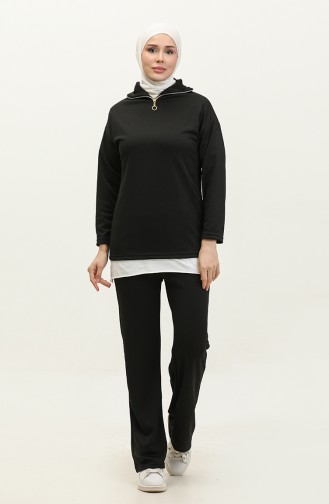 Zippered Tracksuit Set 2146B-01 Black 2146B-01