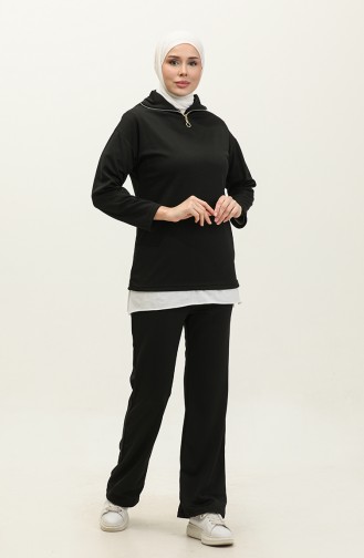 Zippered Tracksuit Set 2146B-01 Black 2146B-01